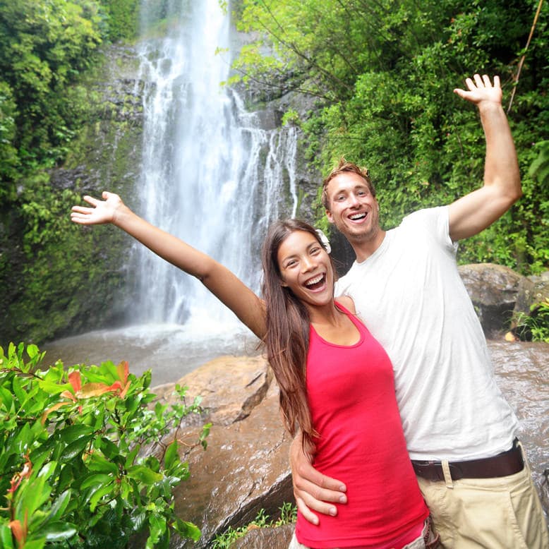 couple at hana waterfall tour